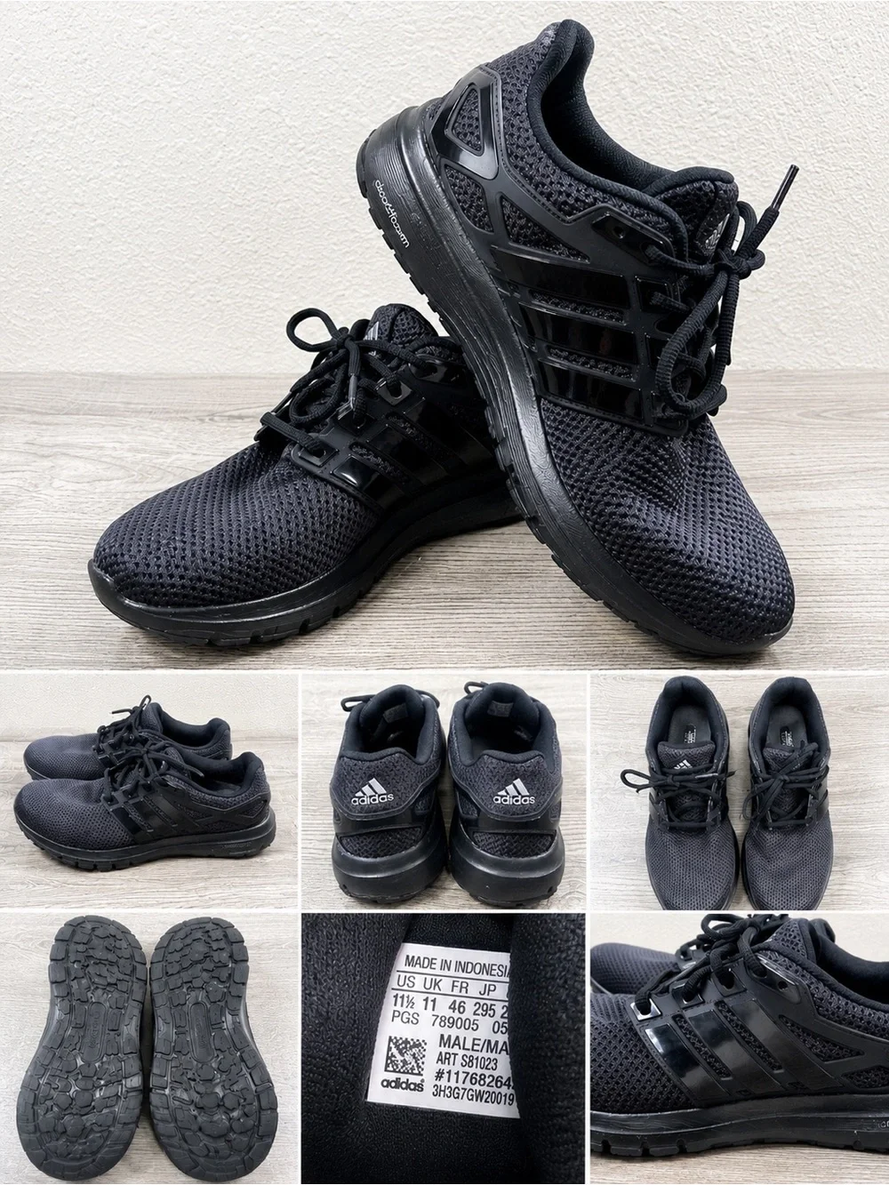 Adidas Cloudfoam AllBlack Running Sneakers Men’s Size 11.5Lightweight Athletics